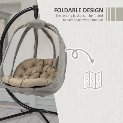 Cozy Khaki Hanging Egg Chair with Stand & Cushion – Perfect for Relaxation!