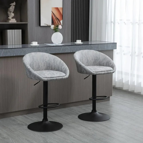 Modern Adjustable Swivel Bar Stools Set of 2 with Footrest - Light Grey