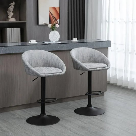 Modern Adjustable Swivel Bar Stools Set of 2 with Footrest - Light Grey