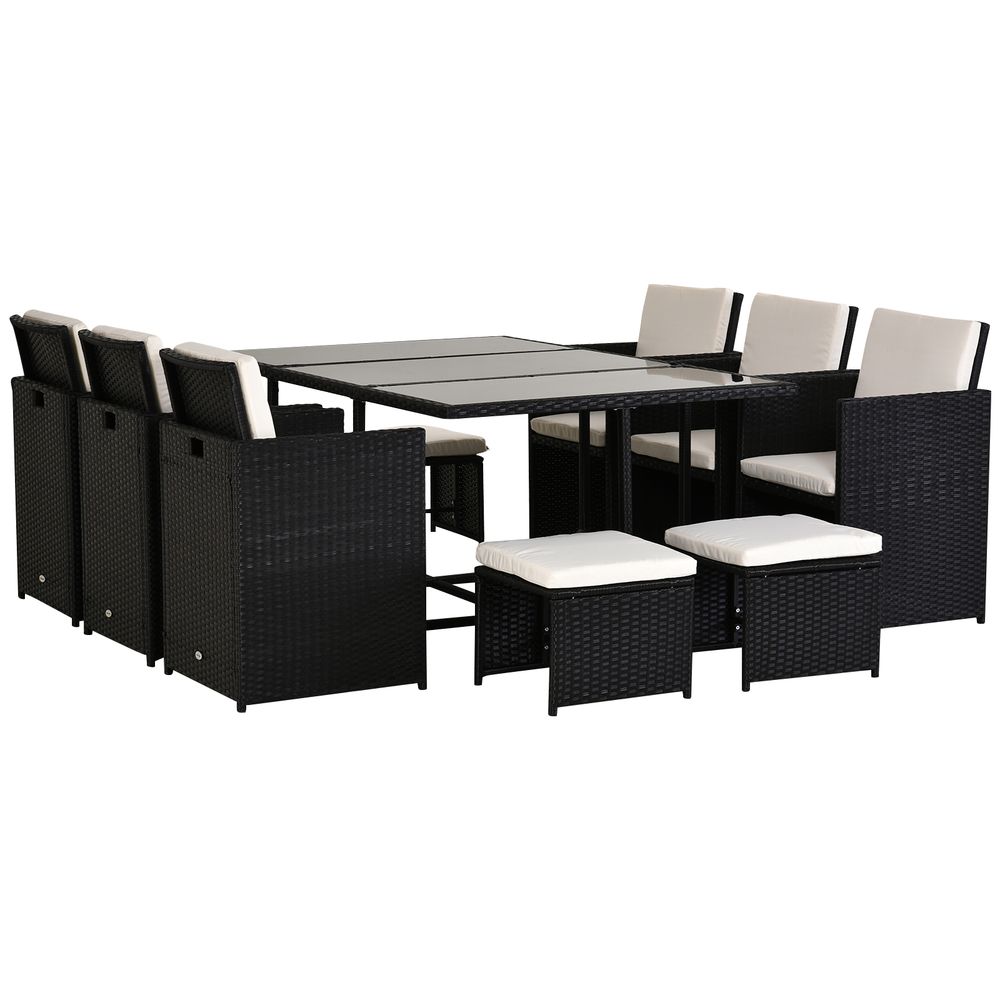 Luxury 11-PC Black Rattan Dining Set: Modern Comfort Meets Stylish Design