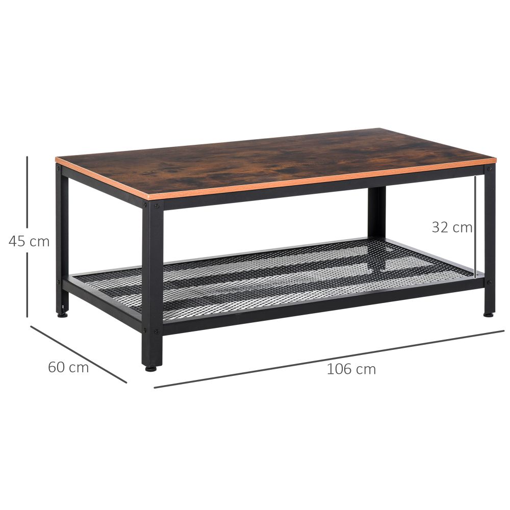 Stylish 2-Tier Coffee Table with Storage - Rustic Wood Grain & Black Frame