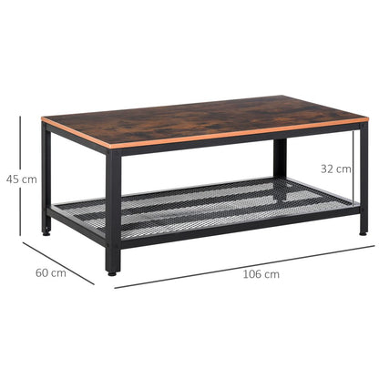 Stylish 2-Tier Coffee Table with Storage - Rustic Wood Grain & Black Frame
