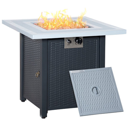 Elegant Rattan Square Propane Fire Pit Table – Smokeless Comfort & Style!