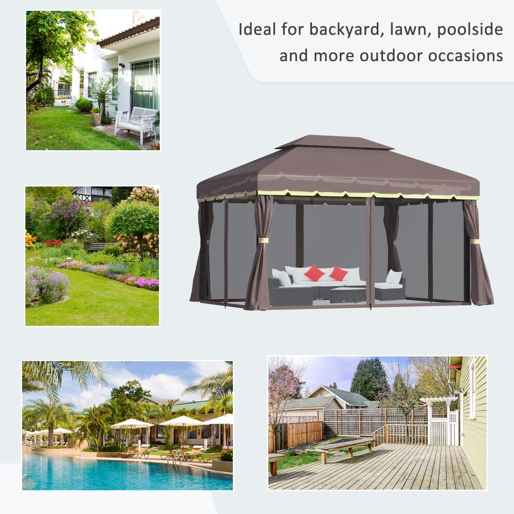 Premium 4m x 3m Metal Frame Gazebo with Mesh Curtains & Ground Stakes