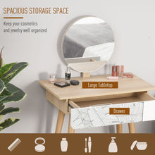 Load image into Gallery viewer, Nordic Elegance Wooden Dressing Table with Round Mirror &amp; Spacious Drawer
