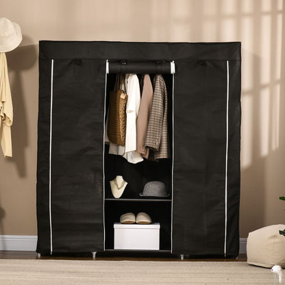 Portable Fabric Wardrobe with 10 Shelves & Hanging Rail - Stylish Storage Solution