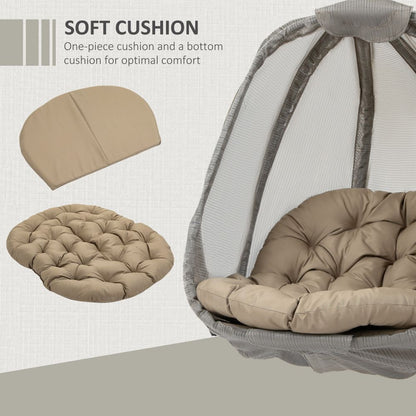 Cozy Khaki Hanging Egg Chair with Stand & Cushion – Perfect for Relaxation!