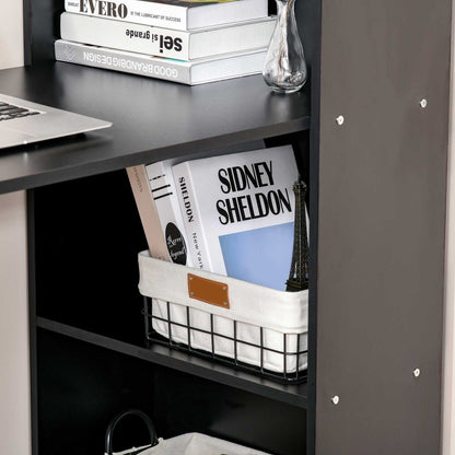Modern Black Computer Desk & Bookshelf Combo - Efficient Workspace Solution