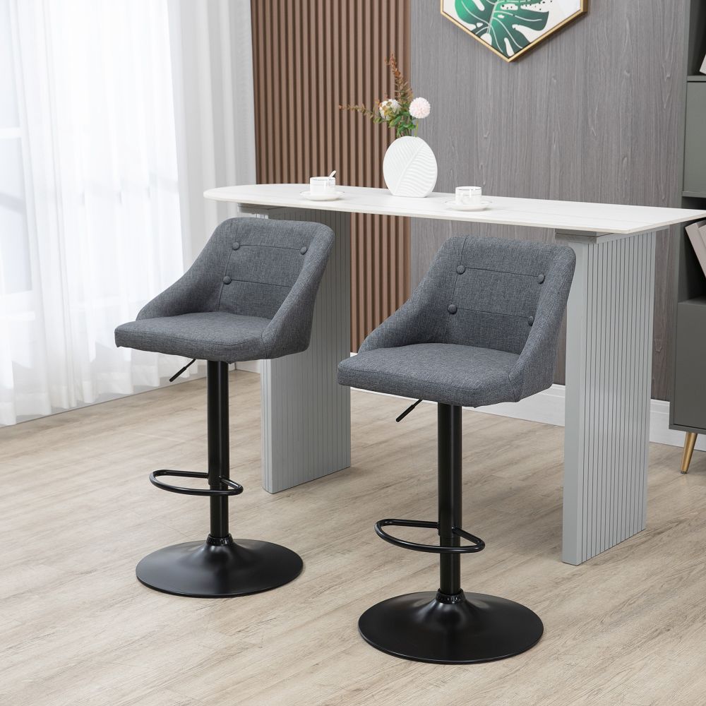 Adjustable HOMCOM Swivel Bar Stools Set of 2 – Modern Fabric Chairs in Grey