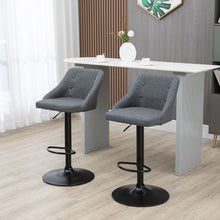 Load image into Gallery viewer, Adjustable HOMCOM Swivel Bar Stools Set of 2 – Modern Fabric Chairs in Grey
