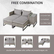 Load image into Gallery viewer, Versatile 5-Piece Rattan Sofa Set: Lounge, Bed &amp; Table in Stylish Grey
