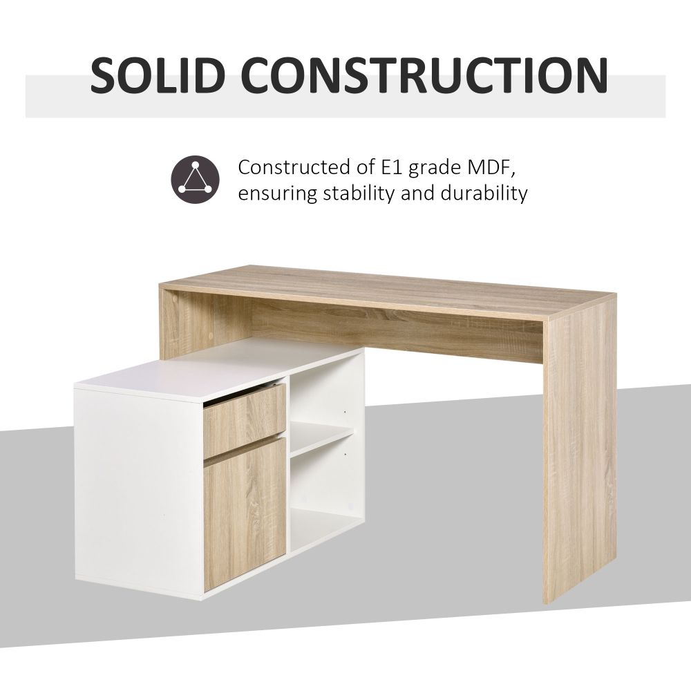 Space-Saving L-Shaped Oak & White Computer Desk with Storage Solutions