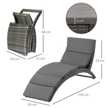 Load image into Gallery viewer, Outsunny Folding Rattan Wicker Sun Lounger with Cushion - Grey Paradise Awaits!

