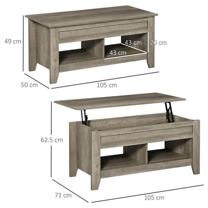HOMCOM Lift-Top Coffee Table with Hidden Storage & Stylish Shelving - Oak