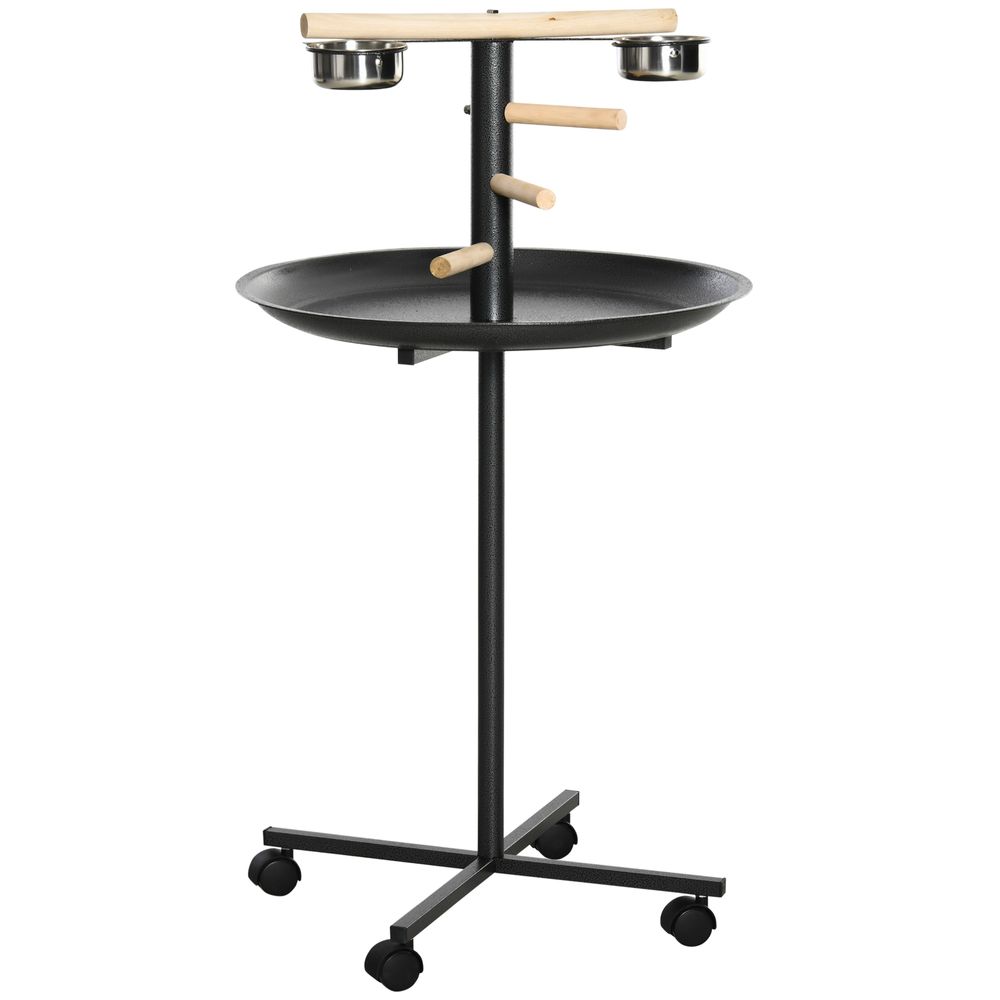 Portable Bird Play Stand with Wooden Perches & Stainless Steel Feeder Bowls