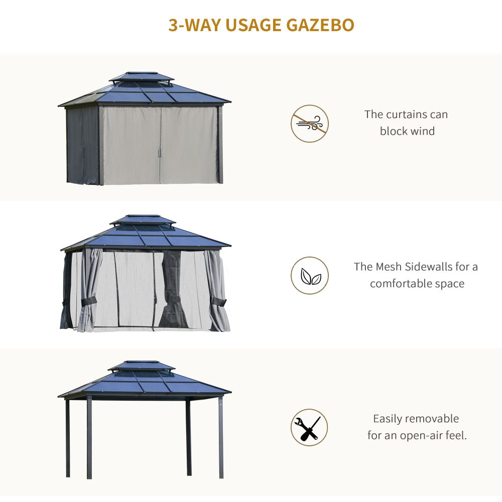 Spacious 3.6x3m Hardtop Gazebo with Steel Frame & Insect-Proof Netting