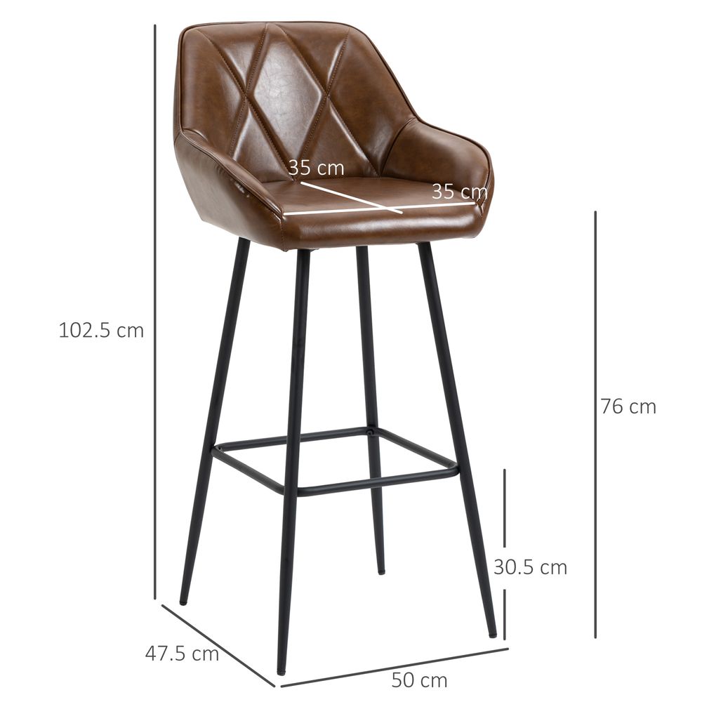 Retro Chic Bar Stools - Set of 2 Stylish Faux Leather Chairs with Steel Frames