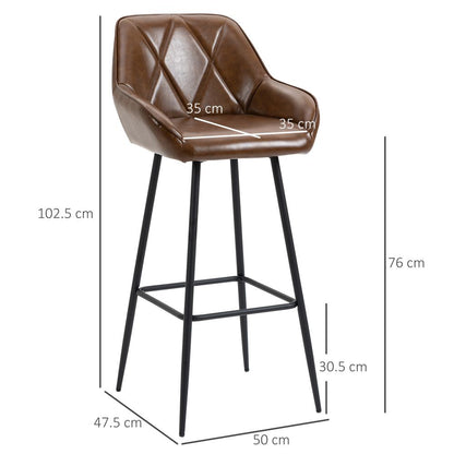 Retro Chic Bar Stools - Set of 2 Stylish Faux Leather Chairs with Steel Frames