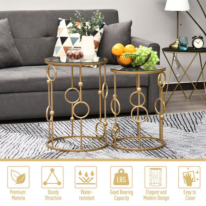 Elegant Gold Nesting Coffee Table Set with Glass Tops - Modern Chic Design