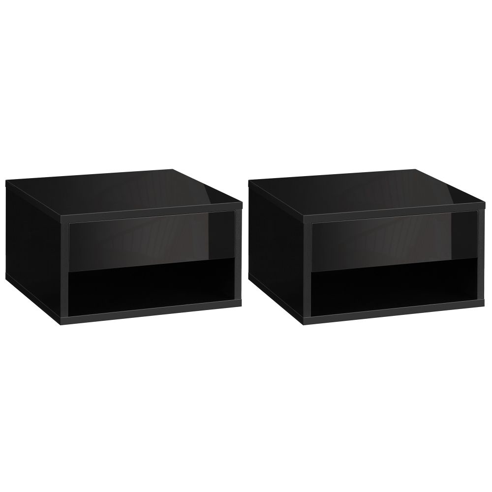 Elegant HOMCOM Wall-Mounted Floating Nightstand Set with Drawer - Black Duo