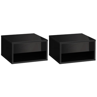 Elegant HOMCOM Wall-Mounted Floating Nightstand Set with Drawer - Black Duo