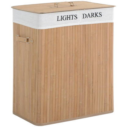 Eco-Friendly Bamboo Laundry Basket with Removable Liner & Dual Compartments