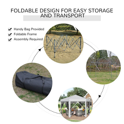 Hexagonal 3.2m Pop-Up Gazebo with Mesh Walls & Carry Bag - Light Grey Comfort