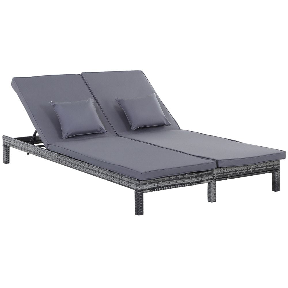 Double Adjustable Rattan Lounger Set with Cushions - Stylish Outdoor Comfort