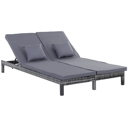 Double Adjustable Rattan Lounger Set with Cushions - Stylish Outdoor Comfort