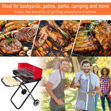 Load image into Gallery viewer, Ultimate Portable Charcoal BBQ Grill with Wheels - Red &amp; Black Elegance
