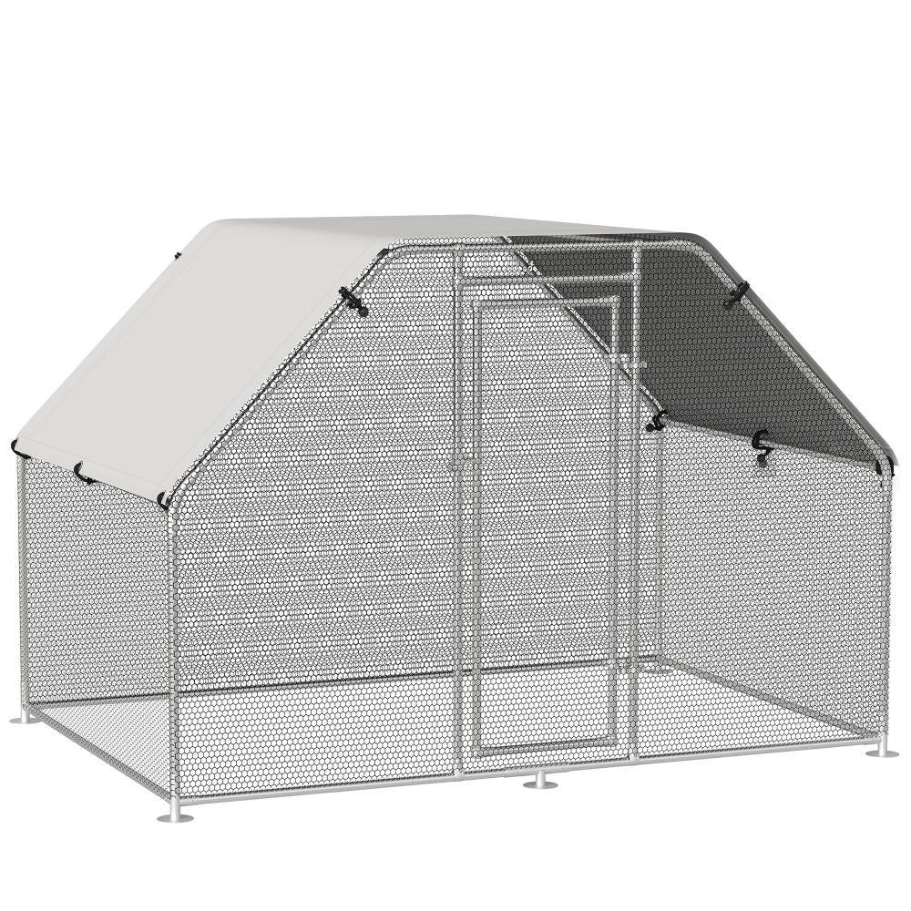Spacious Outdoor Metal Walk-In Chicken Coop Run with Weather-Resistant Cover