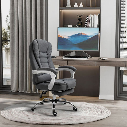 Vinsetto Grey Home Office Chair: Adjustable Swivel Recliner with Footrest