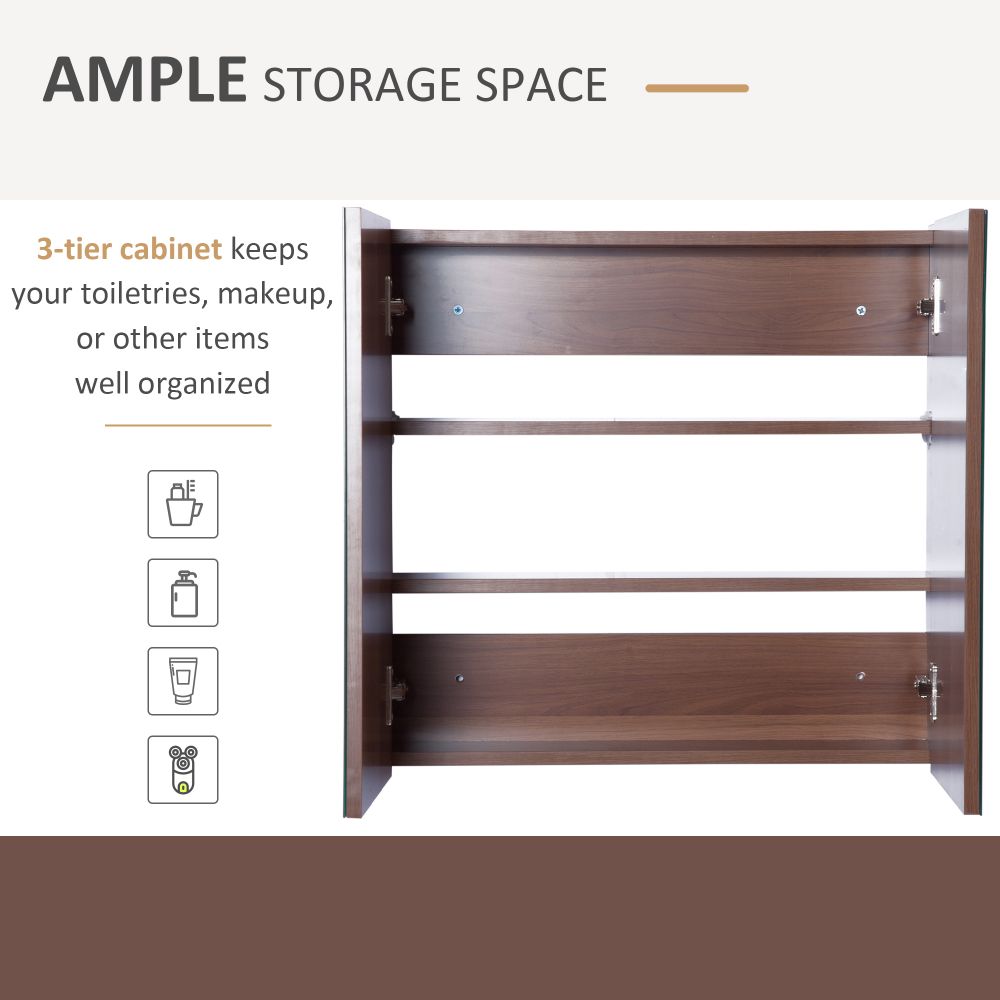 Stylish Kleankin Double Door Wall-Mount Bathroom Mirror Cabinet with Storage