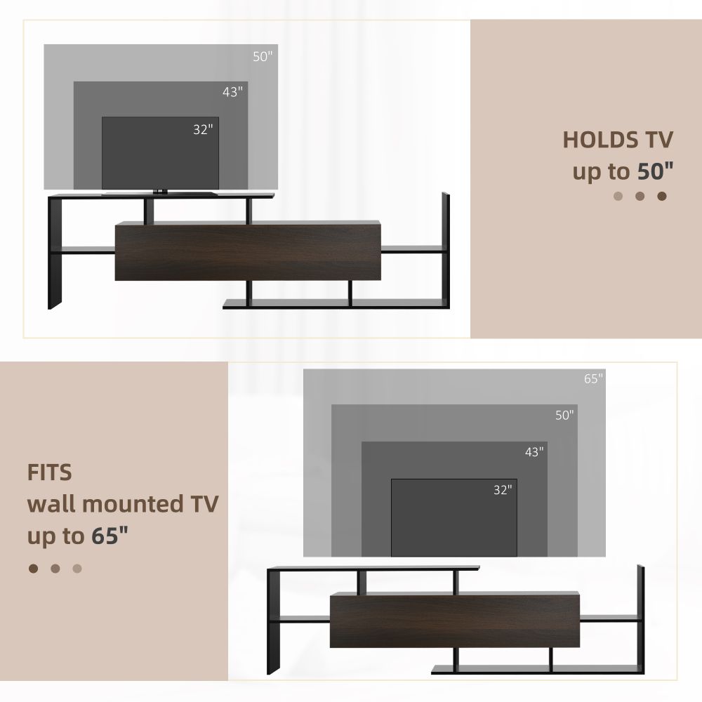 Modern HOMCOM TV Cabinet & Floating Shelf Set - Stylish Black & Brown Design