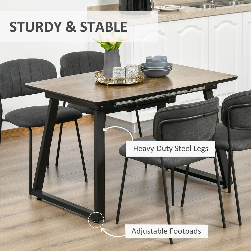 Stylish Extendable Dining Table: Industrial Wood & Metal Design for 4-6 Seats
