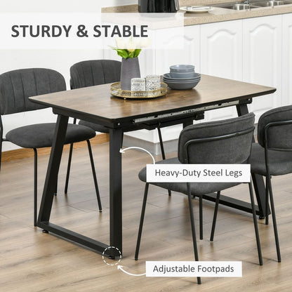 Stylish Extendable Dining Table: Industrial Wood & Metal Design for 4-6 Seats