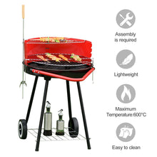 Load image into Gallery viewer, Outsunny Pedestal Charcoal BBQ Grill - Adjustable, High-Temp, Red/Black
