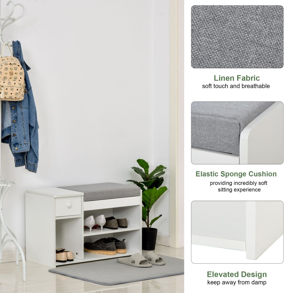 Stylish Multi-Storage Shoe Bench with Cushioned Seat & Three Compartments