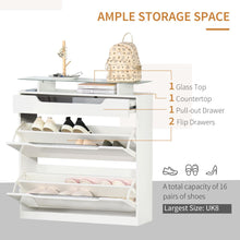 Load image into Gallery viewer, Stylish High Gloss Shoe Cabinet with Glass Top - 16-Pair Storage Solution
