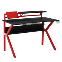 Load image into Gallery viewer, Gaming Desk Computer Table w/ Cup Holder Headphone Hook, Basket, Red
