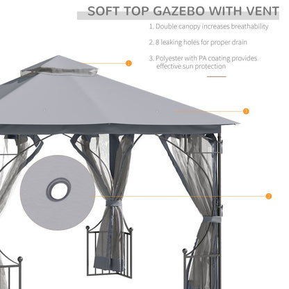 Outsunny 3x3m Light Grey Gazebo Canopy - UV Protection & Rain Shelter for Patio