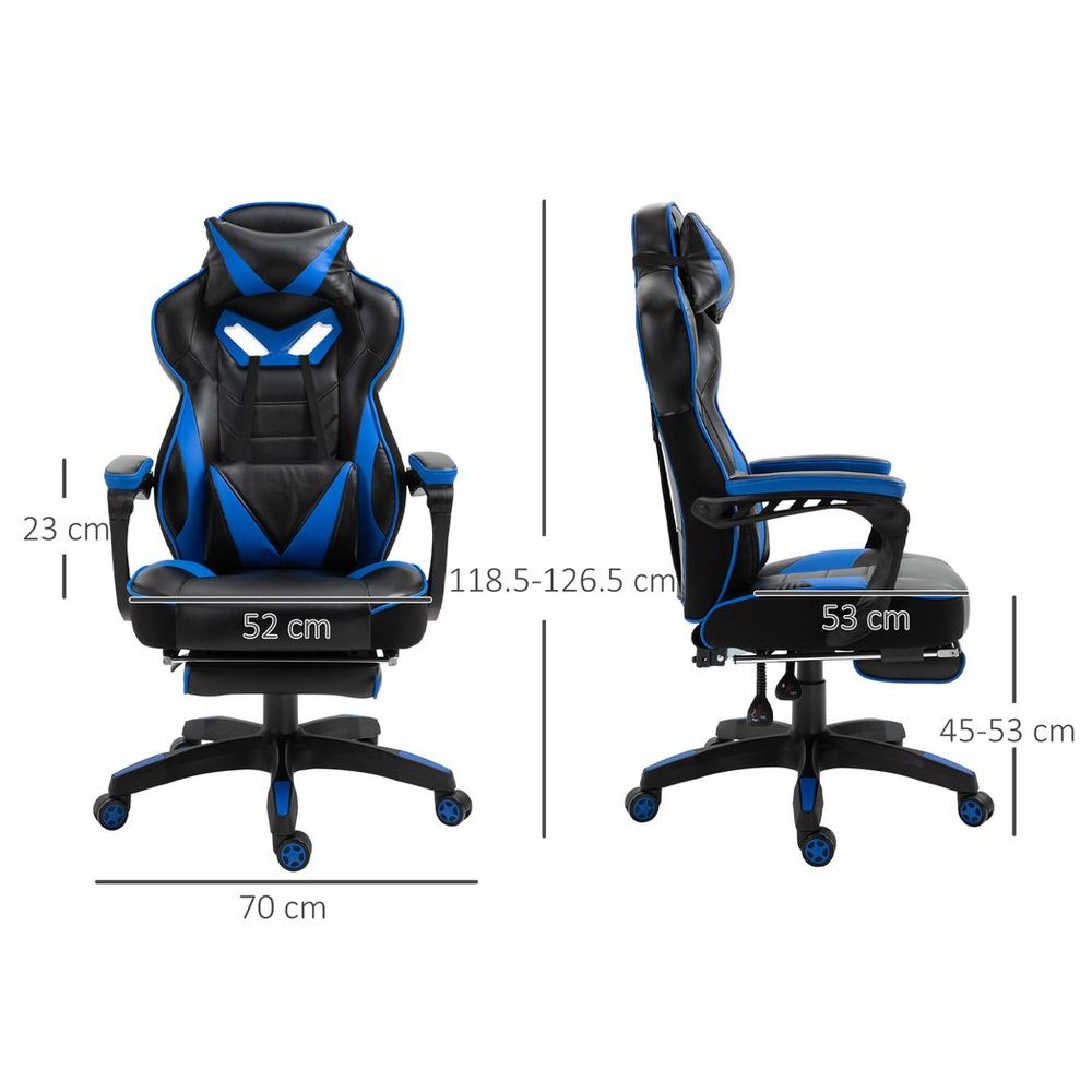 Ultimate Blue Ergonomic Gaming Chair with Reclining Footrest & Stylish Design