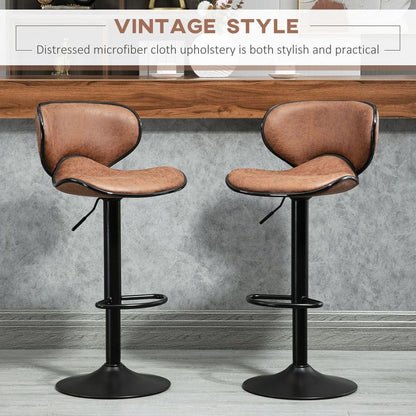 Adjustable Vintage Bar Stool Set of 2 - Stylish Microfiber Comfort & Support