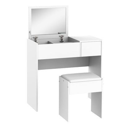 Elegant White Vanity Set with Padded Stool - Stylish & Space-Saving Solution!