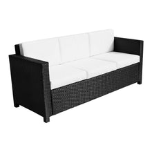 Load image into Gallery viewer, Luxurious 3-Seater Black Rattan Sofa: Stylish Outdoor Patio Lounge Furniture
