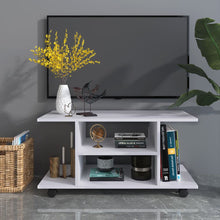 Load image into Gallery viewer, Modern White TV Stand &amp; Bookshelf Cabinet with 3 Tiers and Rolling Wheels
