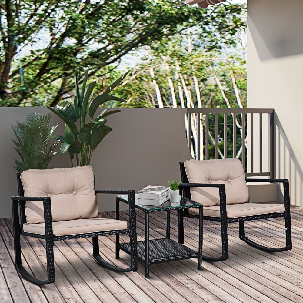 Outsunny 2-Seater Rattan Rocking Set with Cushions - Stylish Comfort Awaits!