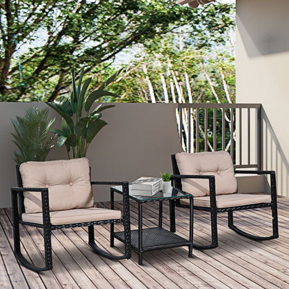 Outsunny 2-Seater Rattan Rocking Set with Cushions - Stylish Comfort Awaits!