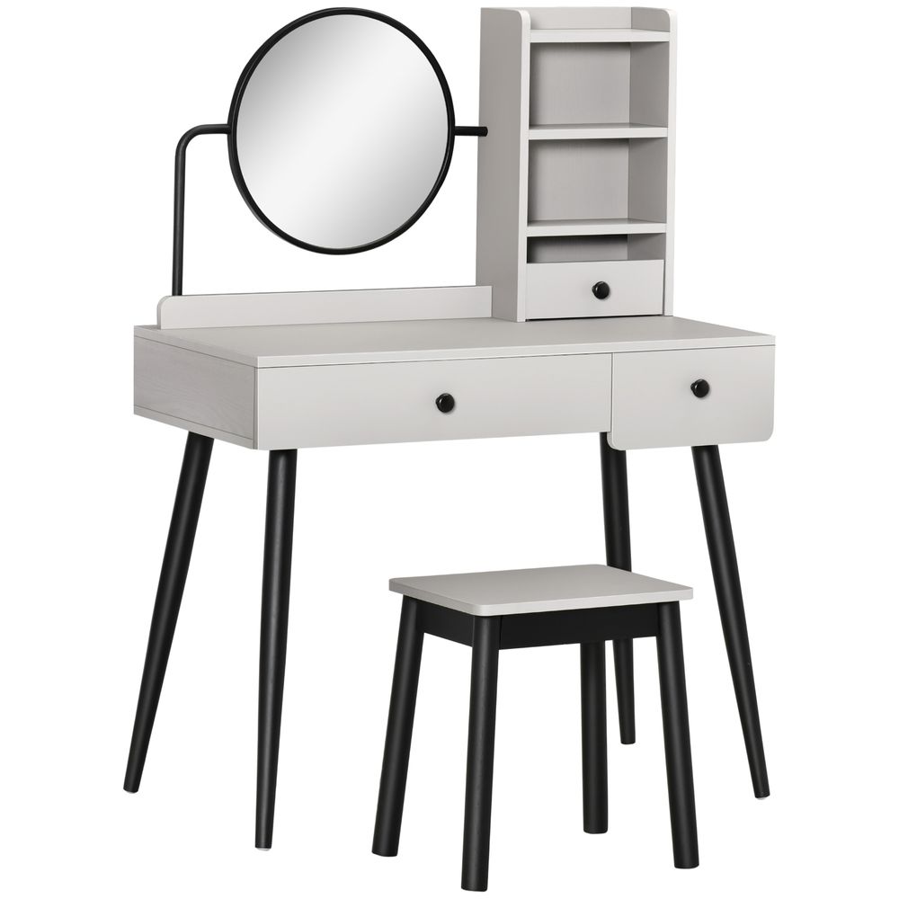 Elegant Grey Dressing Table Set with 3 Drawers & Stool - Multi-Storage Design