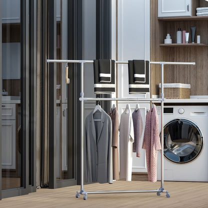 Heavy-Duty Rolling Clothes Hanger - Sturdy Stainless Steel Organizer Solution